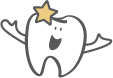 A smiling illustrated tooth with a star on their crown